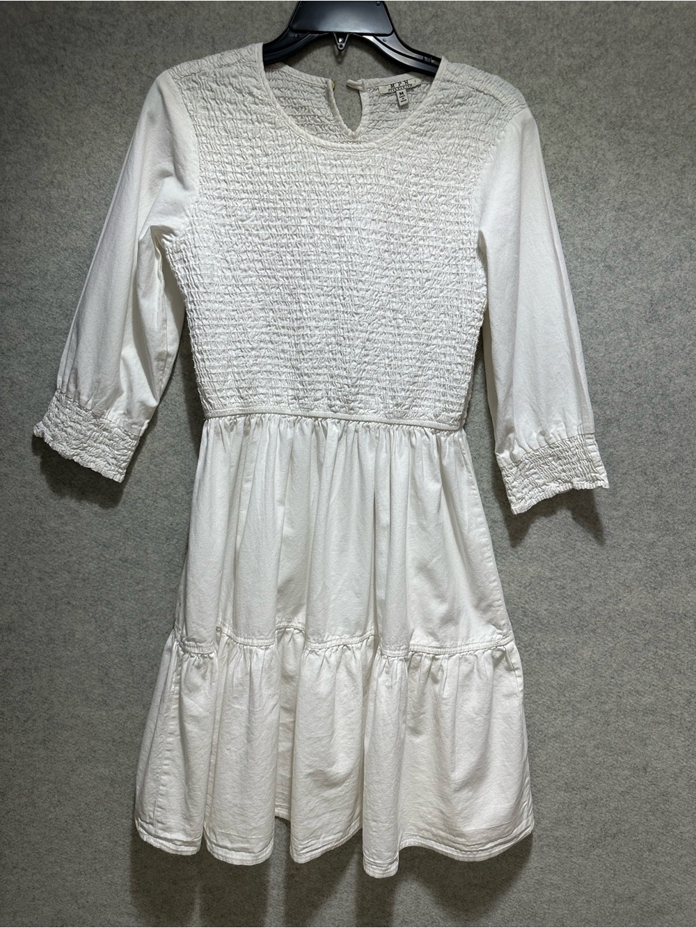 Women’s White Smocked Tiered Dress 100% Cotton, Made in India
